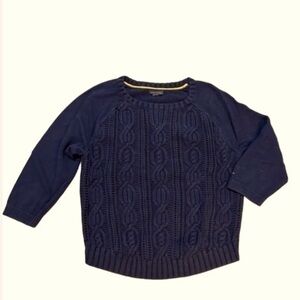 TOMMY HILFIGER navy cable knit sweater top. 3/4 sleeves. EEUC